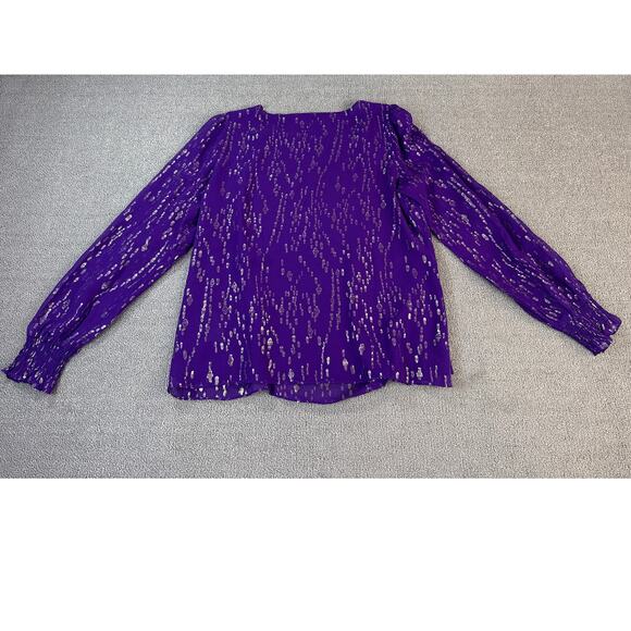 Lilly Pulitzer Idina Blouse Top Long Sleeve Silk Blend Purple Gold Medium - Picture 3 of 8